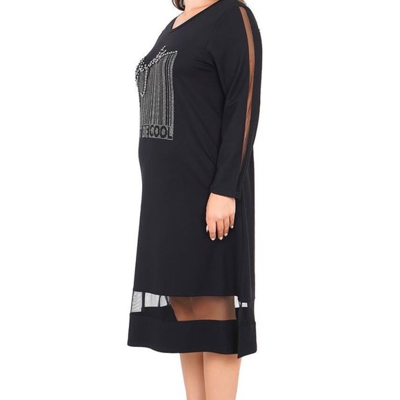 Designer Bright Black Elegant Dress X XL with Rhinestones - Picture 3 of 5